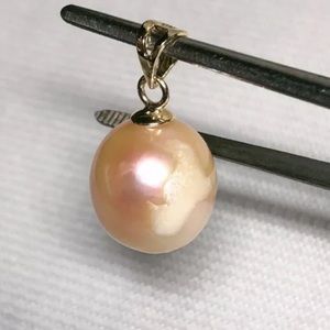 14K Solid Gold Pink Baroque Pendant Necklace